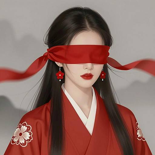 Elegant Asian Woman in Red Attire