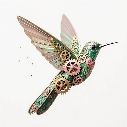 Mechanical Ornate Hummingbird with Filigree Gears