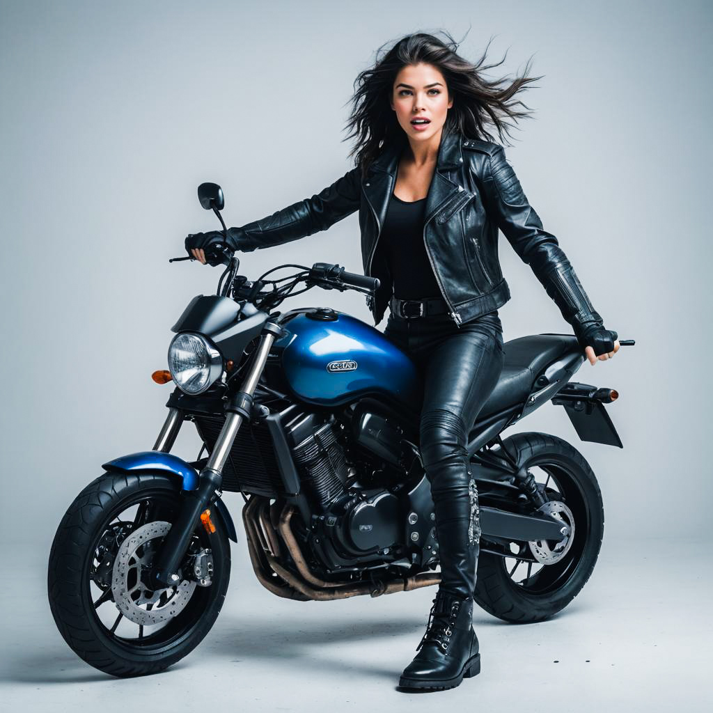 Energetic Girl Revving Motorcycle Photo Shoot