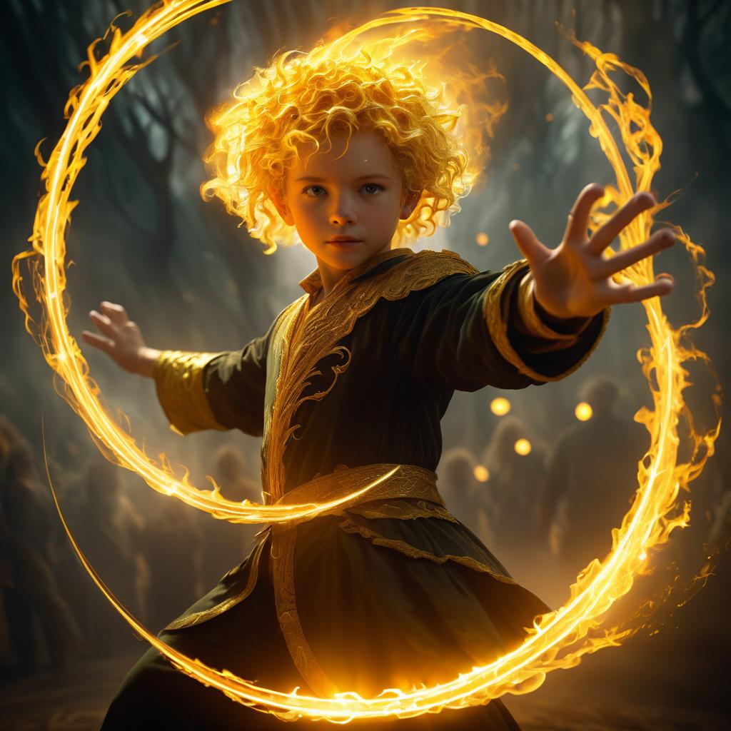 Triumphant Boy in Fire Ring