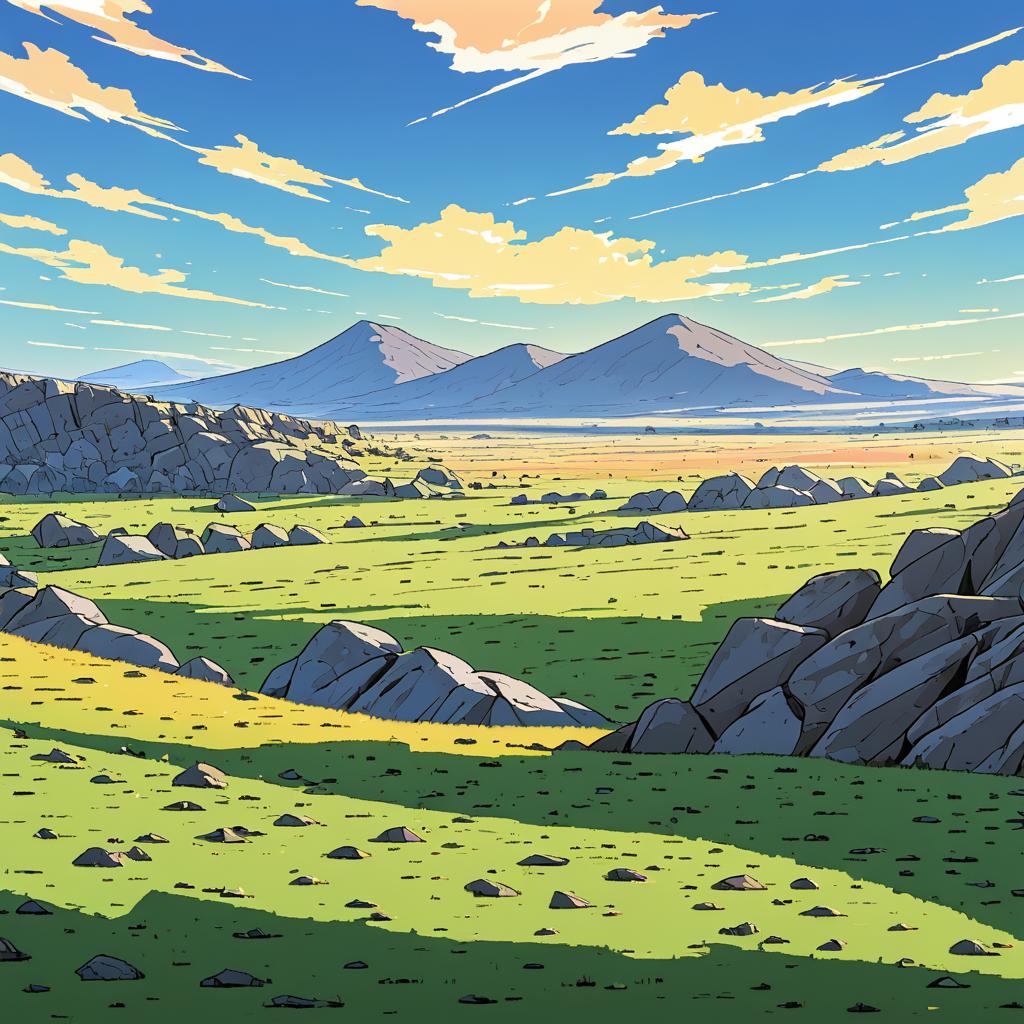 Vibrant Rocky Highlands in Cel Shading