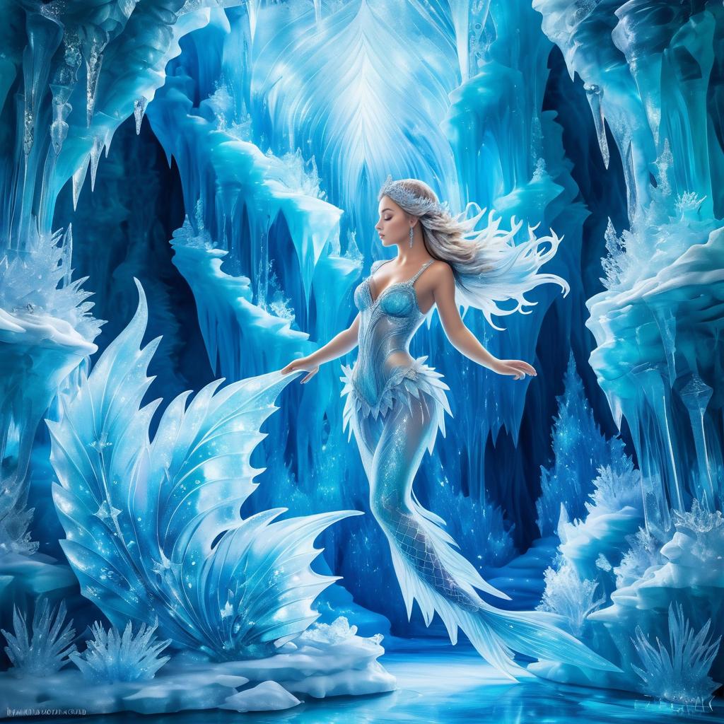 Crystalline Mermaid in Ice Grotto