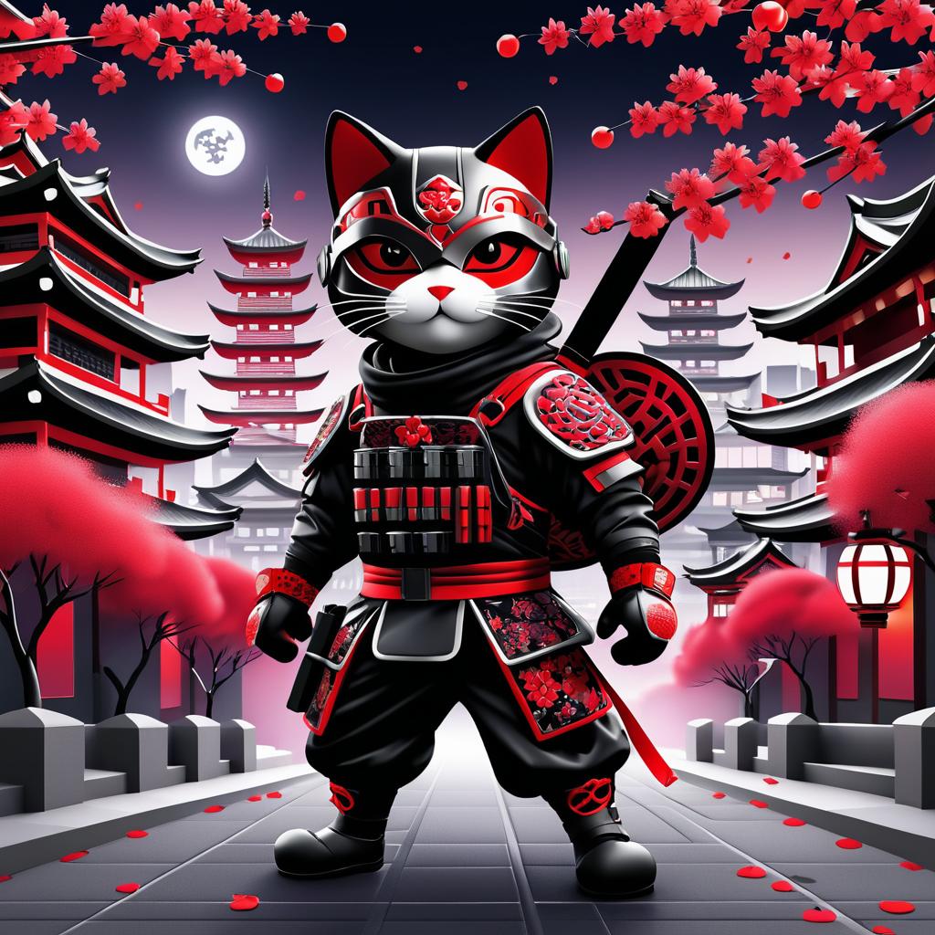 Vibrant Ninja Cat in Tactical Gear Artwork