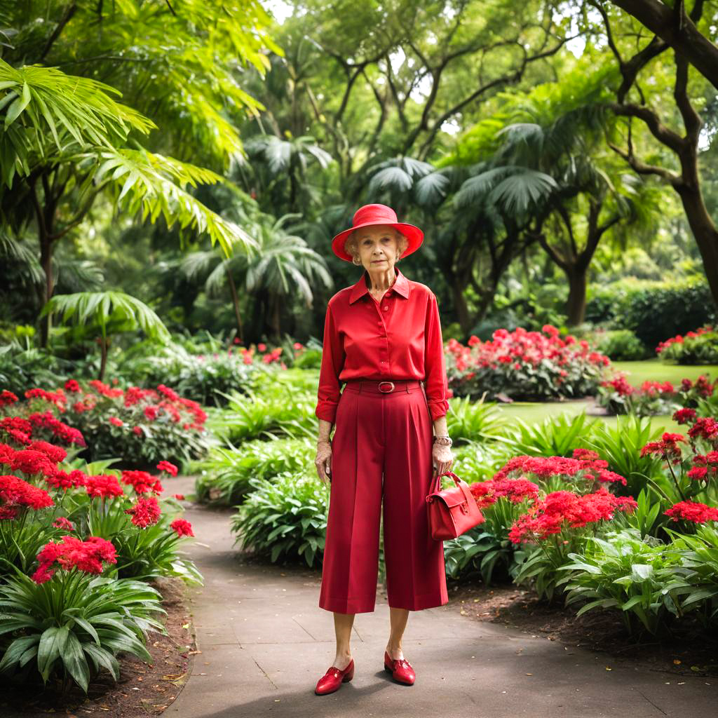 Elegant Elderly Lady in Botanical Gardens