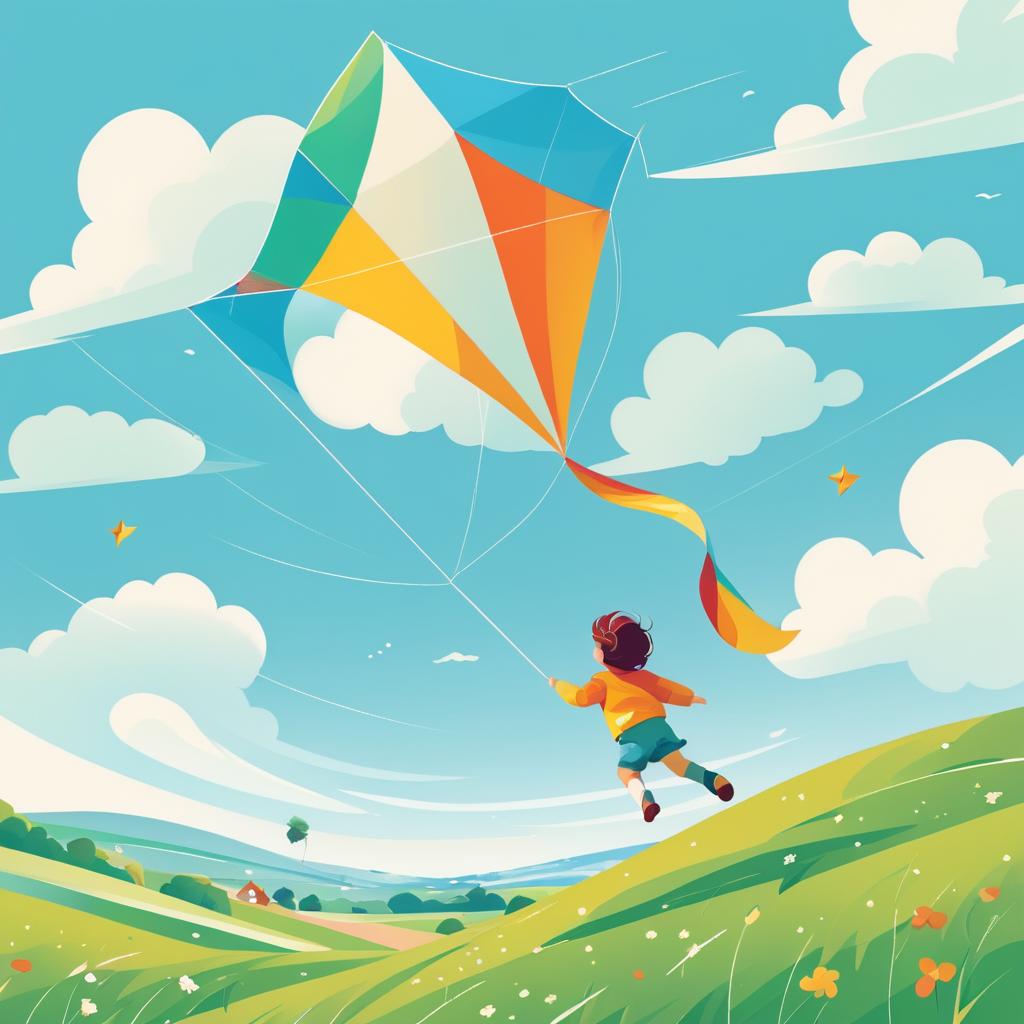 Whimsical Child Flying a Kite Illustration