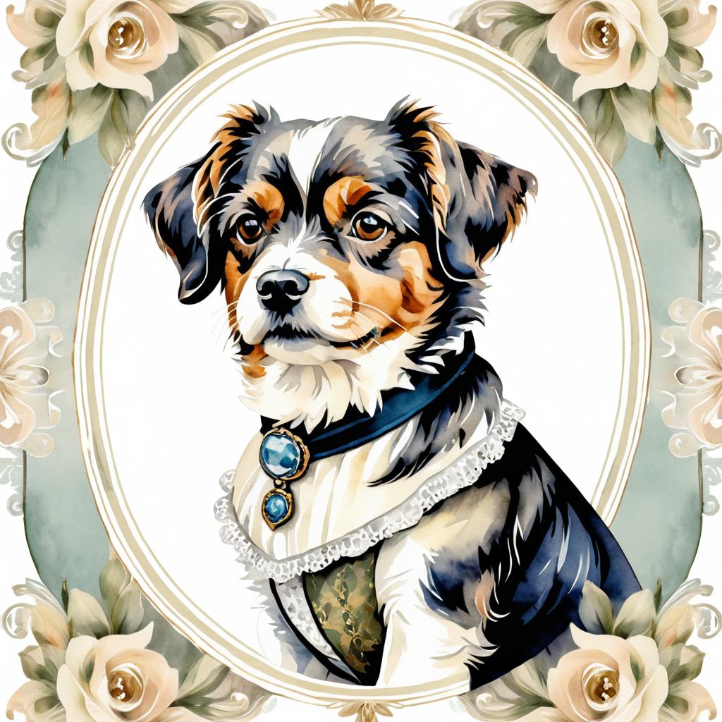 Elegant Victorian Dog Portrait in Watercolor