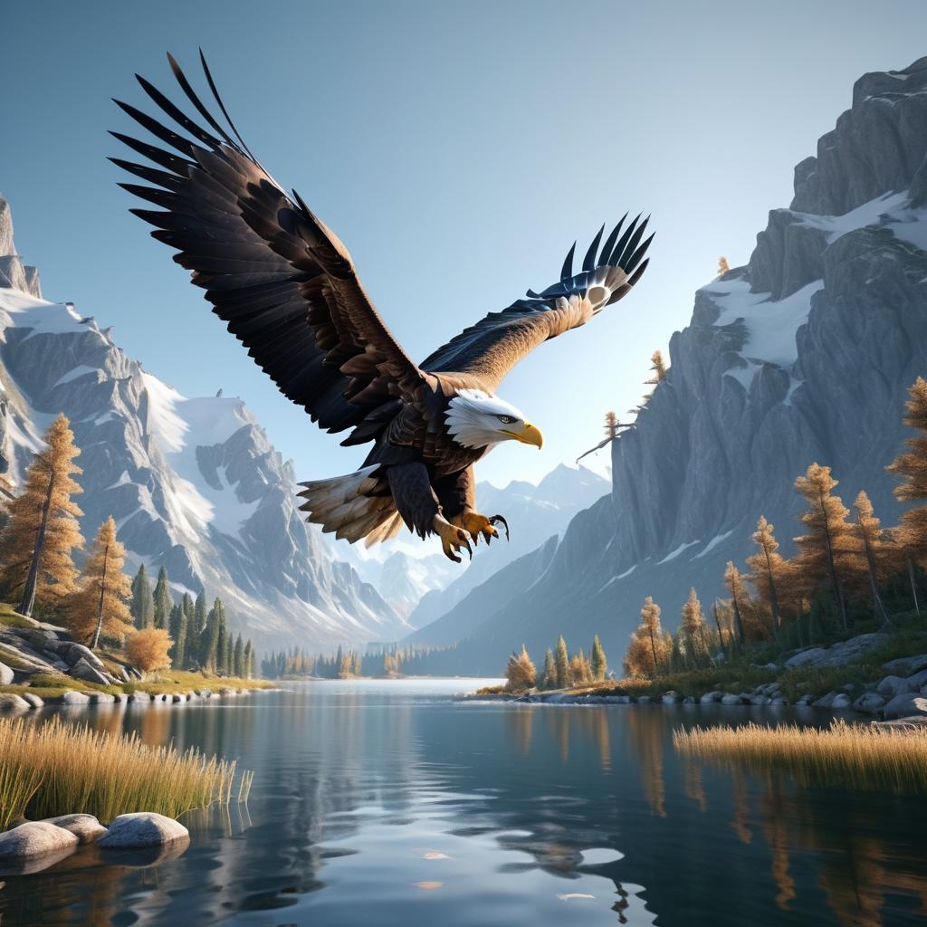 Majestic Eagle Soaring Over Tranquil Lake