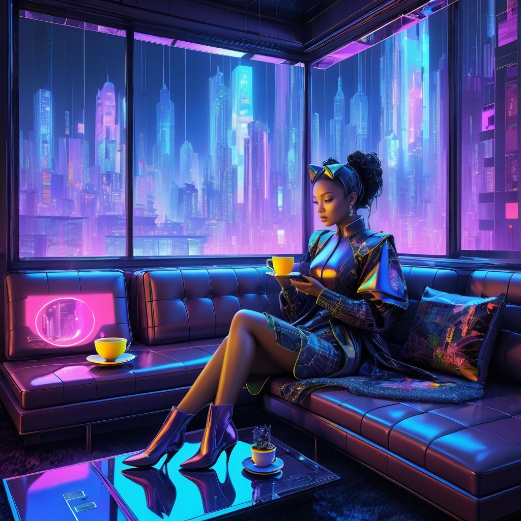 Futuristic Woman and Robotic Cat Scene