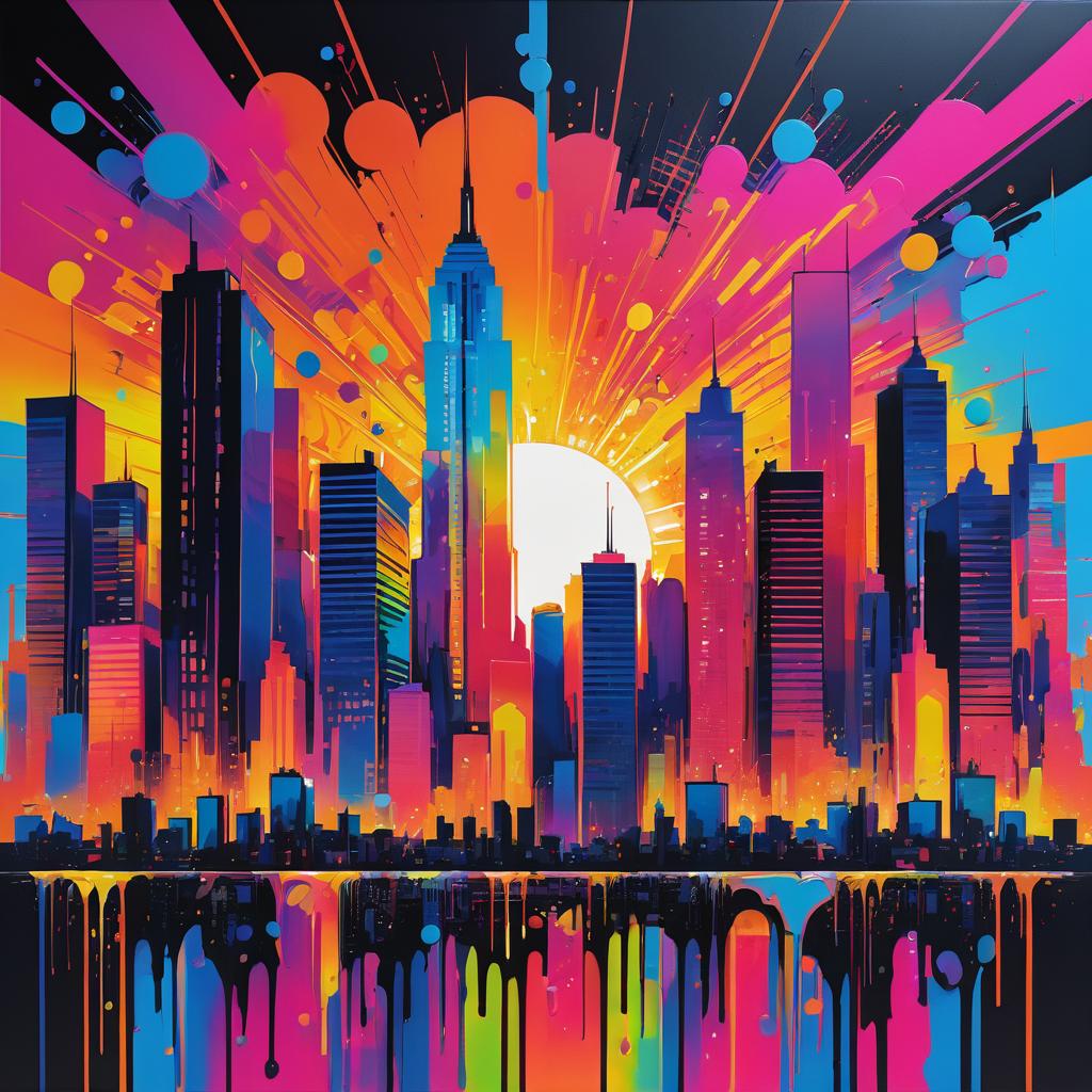 Vibrant Pop Art City Skyline Sunset