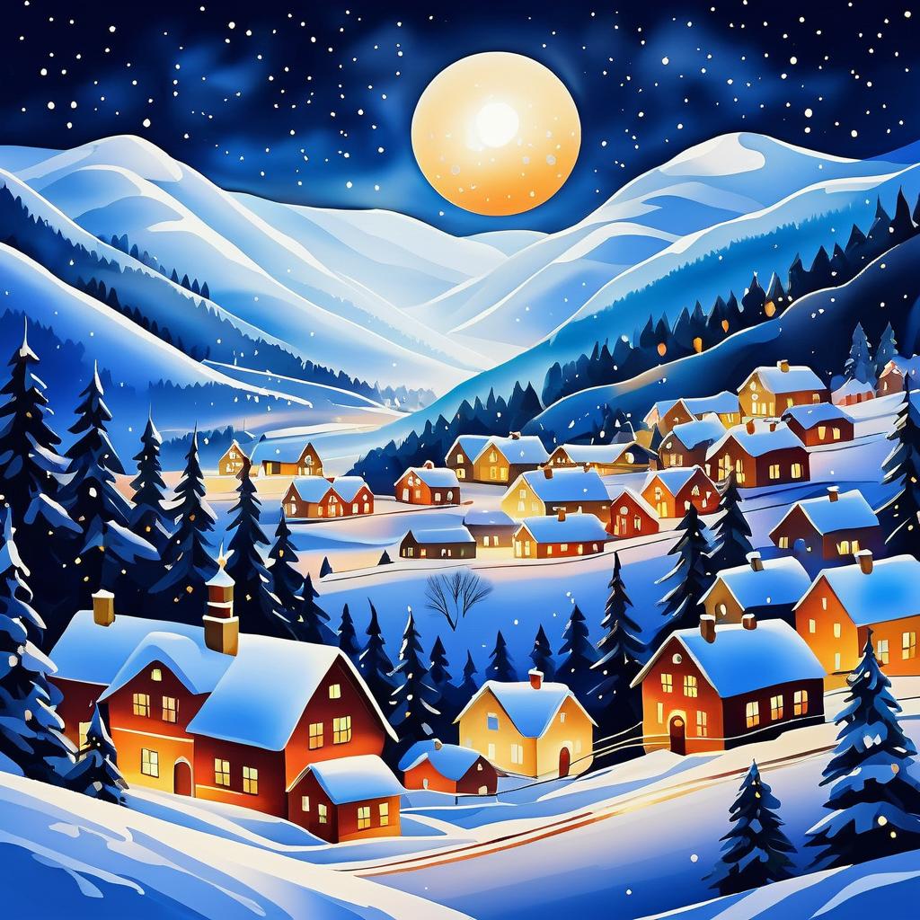 Festive Snowy Hills Christmas Landscape Painting