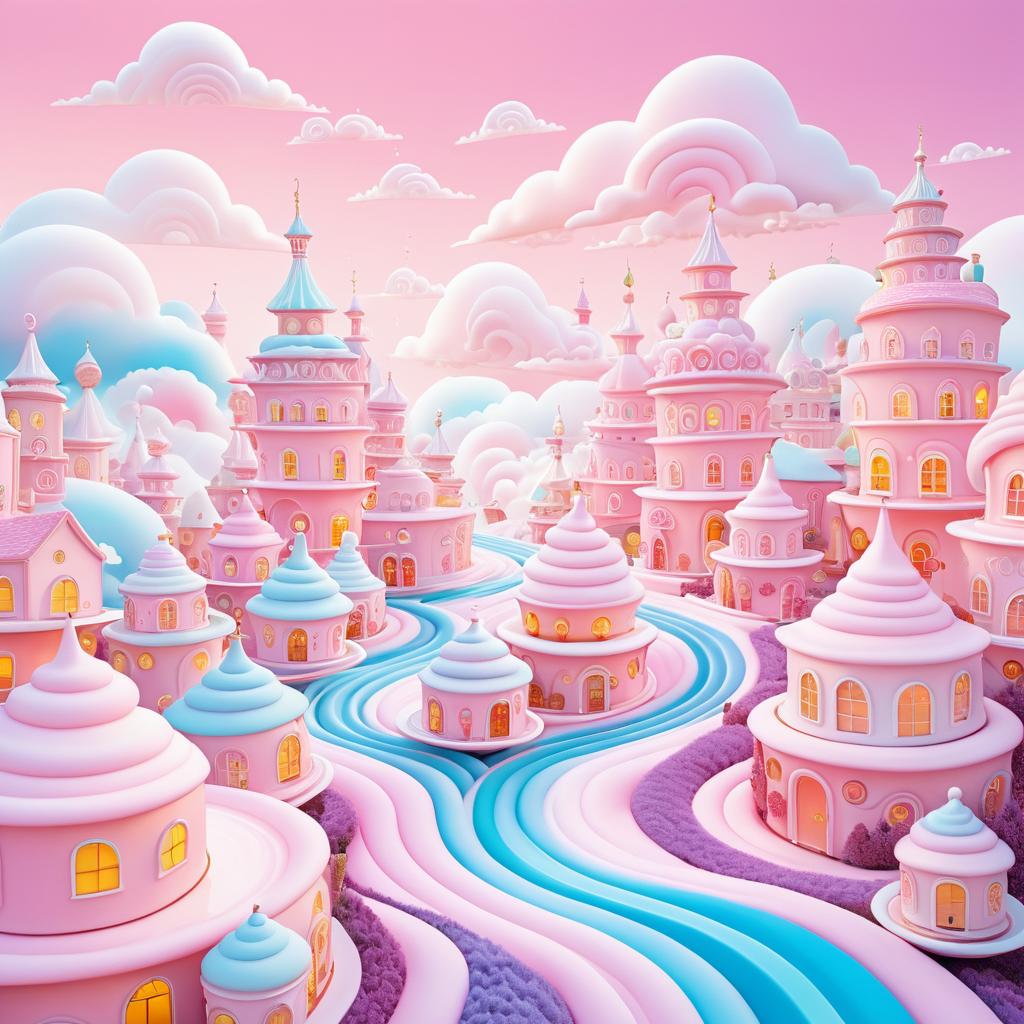 Dreamy Giant Teacup Village Illustration