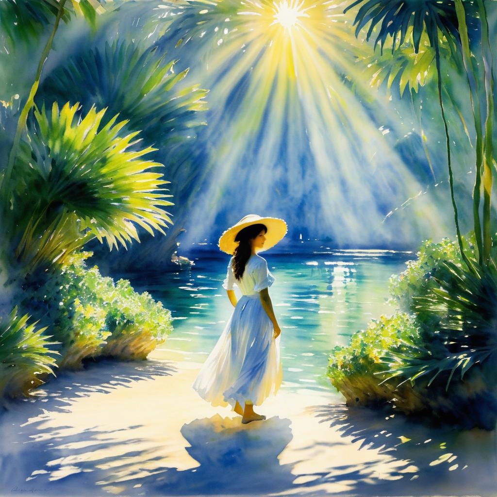 Tropical Cove Lady in Monet's Style