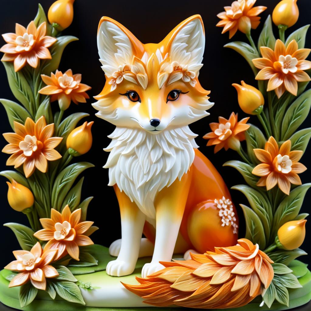 Detailed Fox with Flowers in Gentle Atmosphere