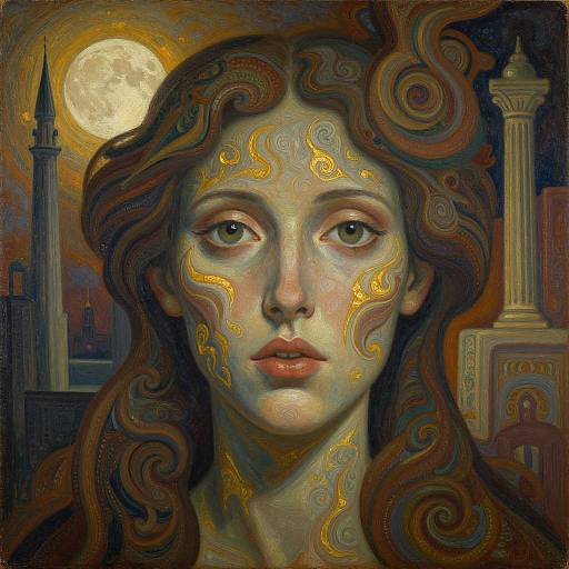 Magical Realism Woman with Golden Designs