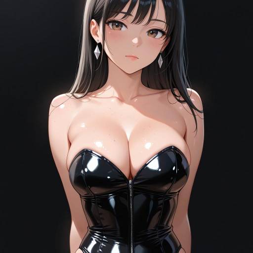 Elegant Woman in Shiny Black Outfit Elegant Woman in Shiny Black Outfit