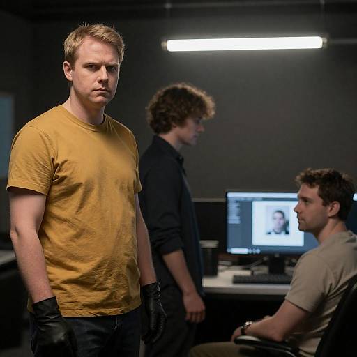 Dimly Lit Room with Three Men