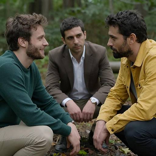 Men in Forest: Friendship and Contrast
