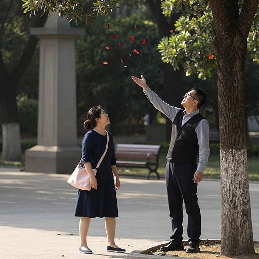 Autumn Park Scene with Couple