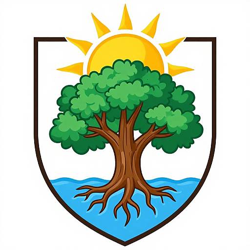 School Crest Featuring Sun, Oak, Water