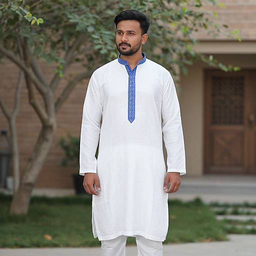 Man in White and Blue Kurta