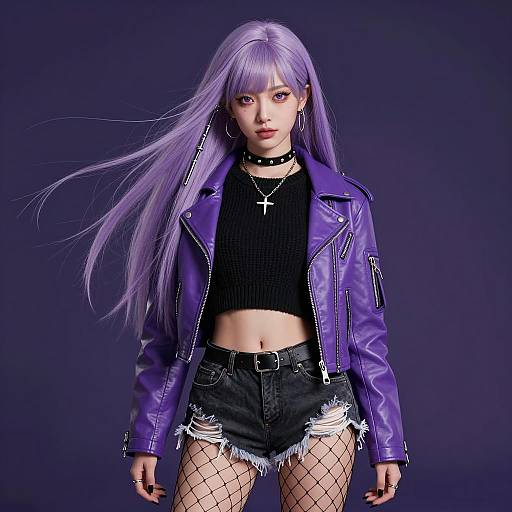 Young Woman with Lavender Hair and Edgy Fashion