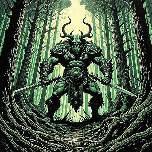 Dynamic Op Art Druid Combat Illustration