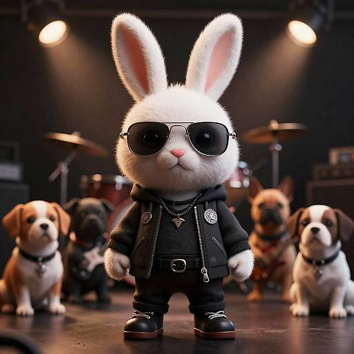 Grunge Bunny Rockstar with Puppy Band