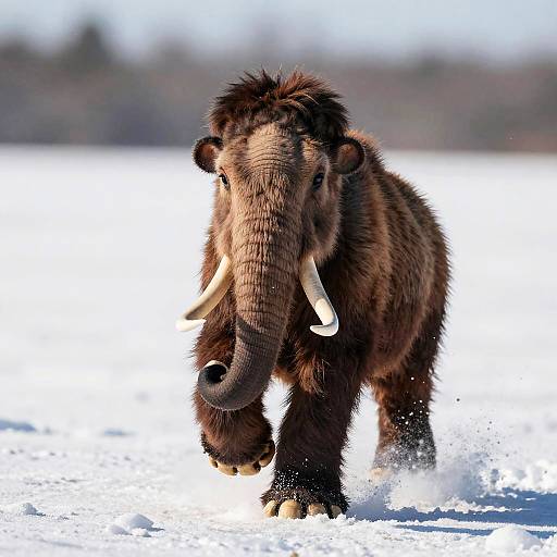 Miniature Woolly Mammoth Running on Snow