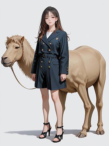 Chic Woman in Camel Blazer and Shorts