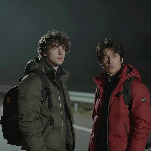 Worried Men Under Dim Night Light