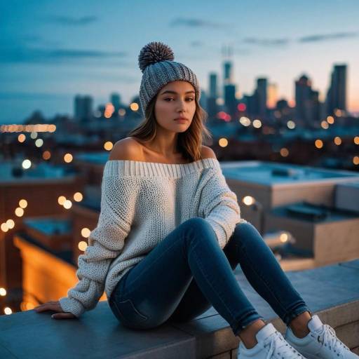 Young Woman Sitting on Rooftop at Dusk