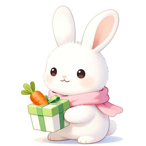 Cute Fluffy Bunny with Gift