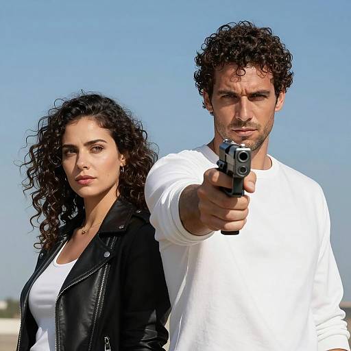 Intense Duo Under a Blue Sky