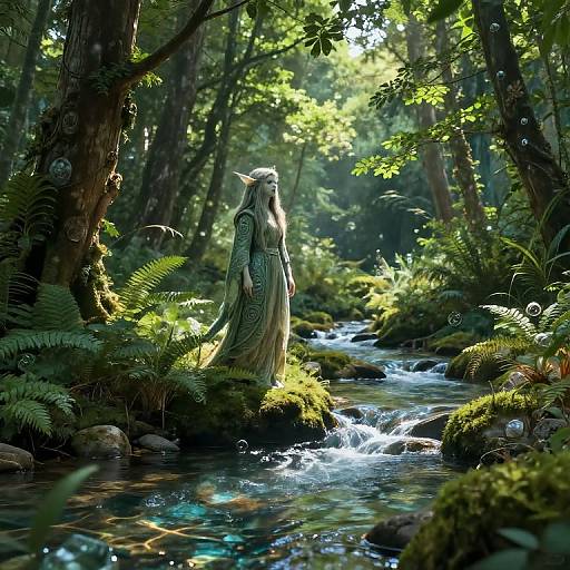 Serene Forest Guardian by Stream