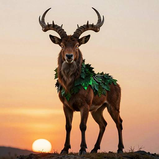 Mystical Faun with Spiraling Horns