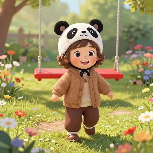 Cheerful Child in Sunny Backyard