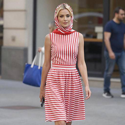 Blonde Woman in Striped Dress