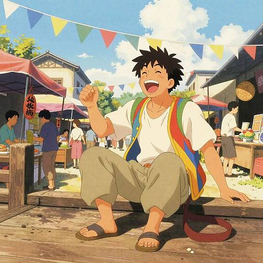 Joyful Street Performer in Vibrant Market