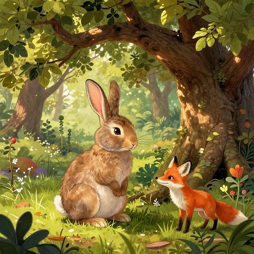 Whimsical Forest Tale: Rabbit and Fox