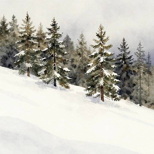 Minimalist Watercolor Snowy Pine Landscape