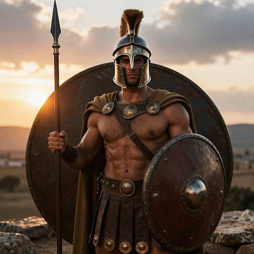 Intense Roman Warrior at Sunset