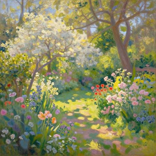 Impressionistic Blooming Garden at Golden Hour