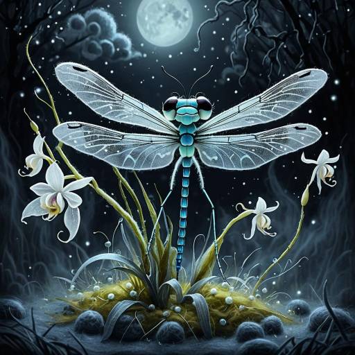 Whimsical Dragonfly with Transparent Ghost Orchids