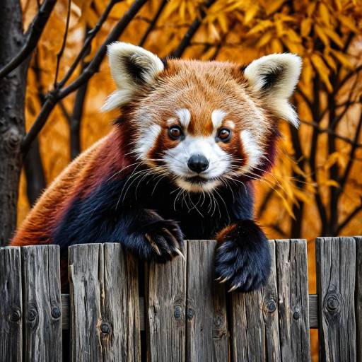 Inquisitive Red Panda on Wooden Fence