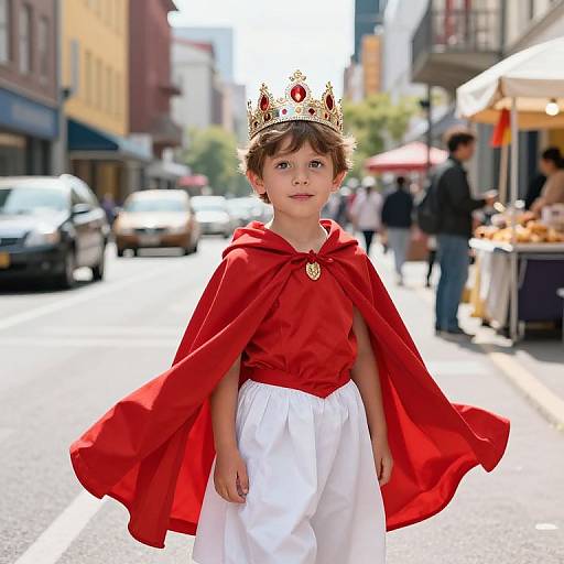 Young Crowned Boy in Vibrant City