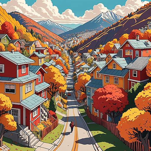 Autumn Urban Hillside Neighborhood