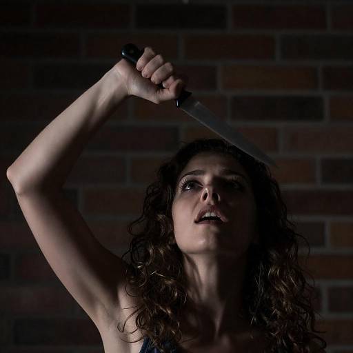 Intense Portrait of a Woman with Knife