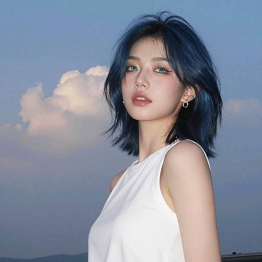 Turquoise-Eyed Girl at Evening Sky