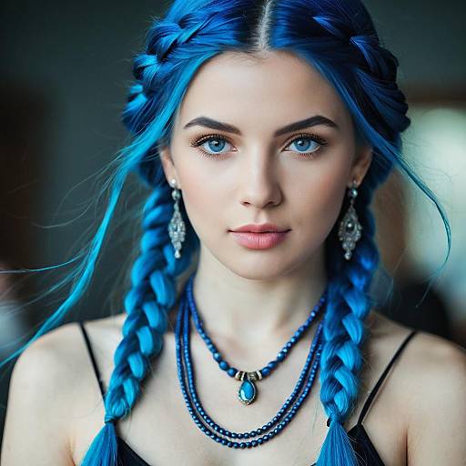 Woman with Blue Braided Hair and Jewelry