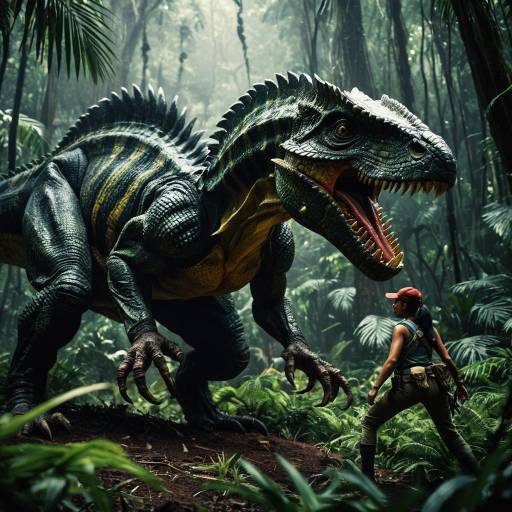 Epic Showdown Between Female Scout and Dilophosaurus in Jungle Epic Showdown Between Female Scout and Dilophosaurus in Jungle